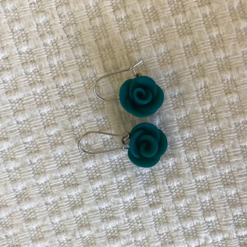Teal handmade clay earrings